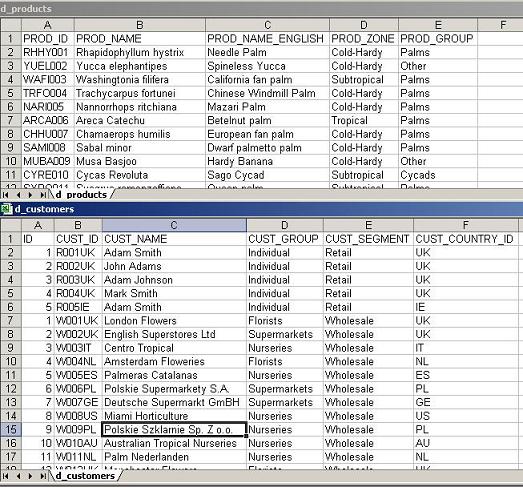 Customers and Products CSV text files contents