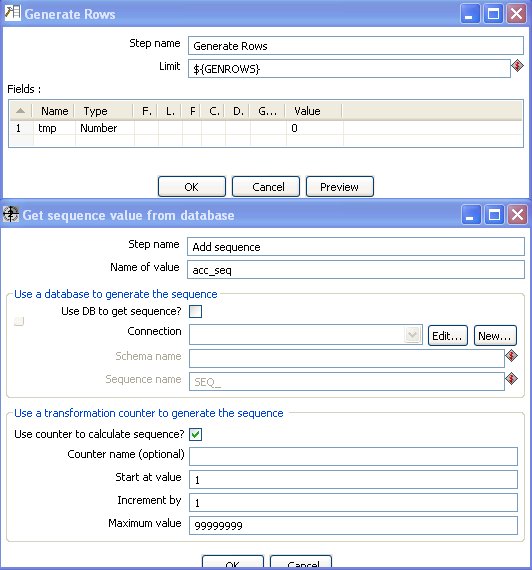 Generate random rows and add a sequence to the flow