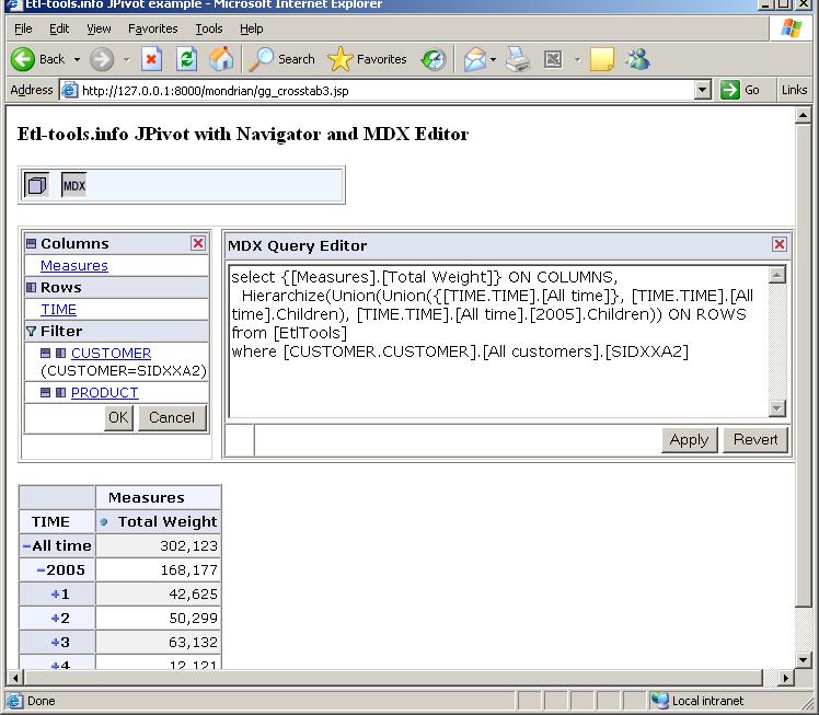JPivot with the navigator and MDX query editor