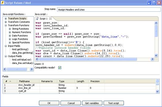 PDI header and trailer mapping javascript object