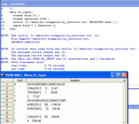 SAS header and trailer input loaded into a dataset