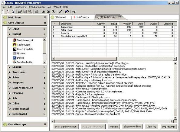 Transform execution log 