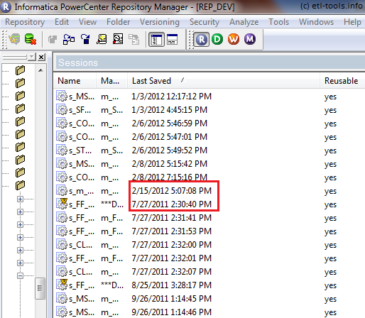 Informatica Repository Manager - dated sorted incorrectly